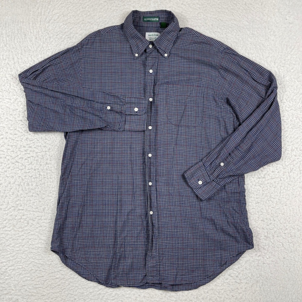 Gitman Bros Nordstrom Button Down Shirt Mens 16 33 Blue Red Plaid Made in USA